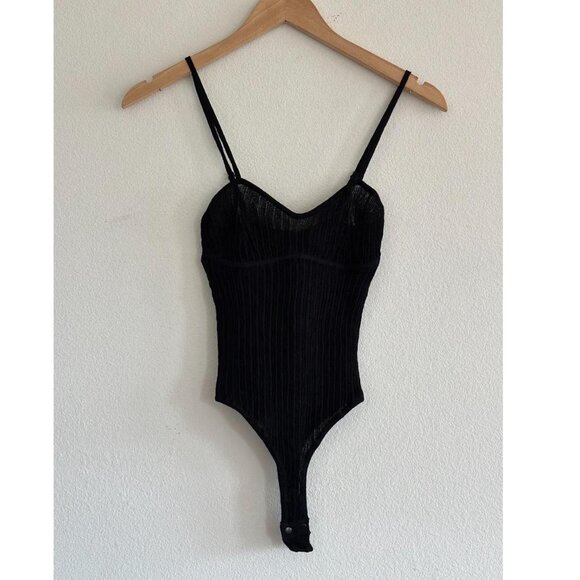 Skims Sheer Knit Cami Bodysuit in Onyx, Size X-Small - Picture 5 of 10